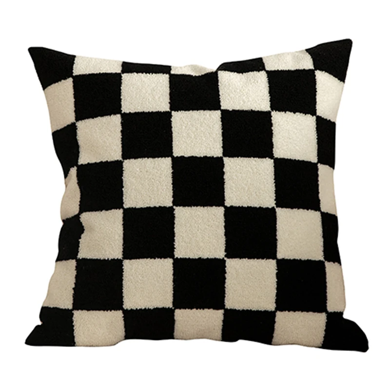 Nordic checkerboard pillow, creative sofa, pillow, bedroom, cute bedside backrest cushion for living room