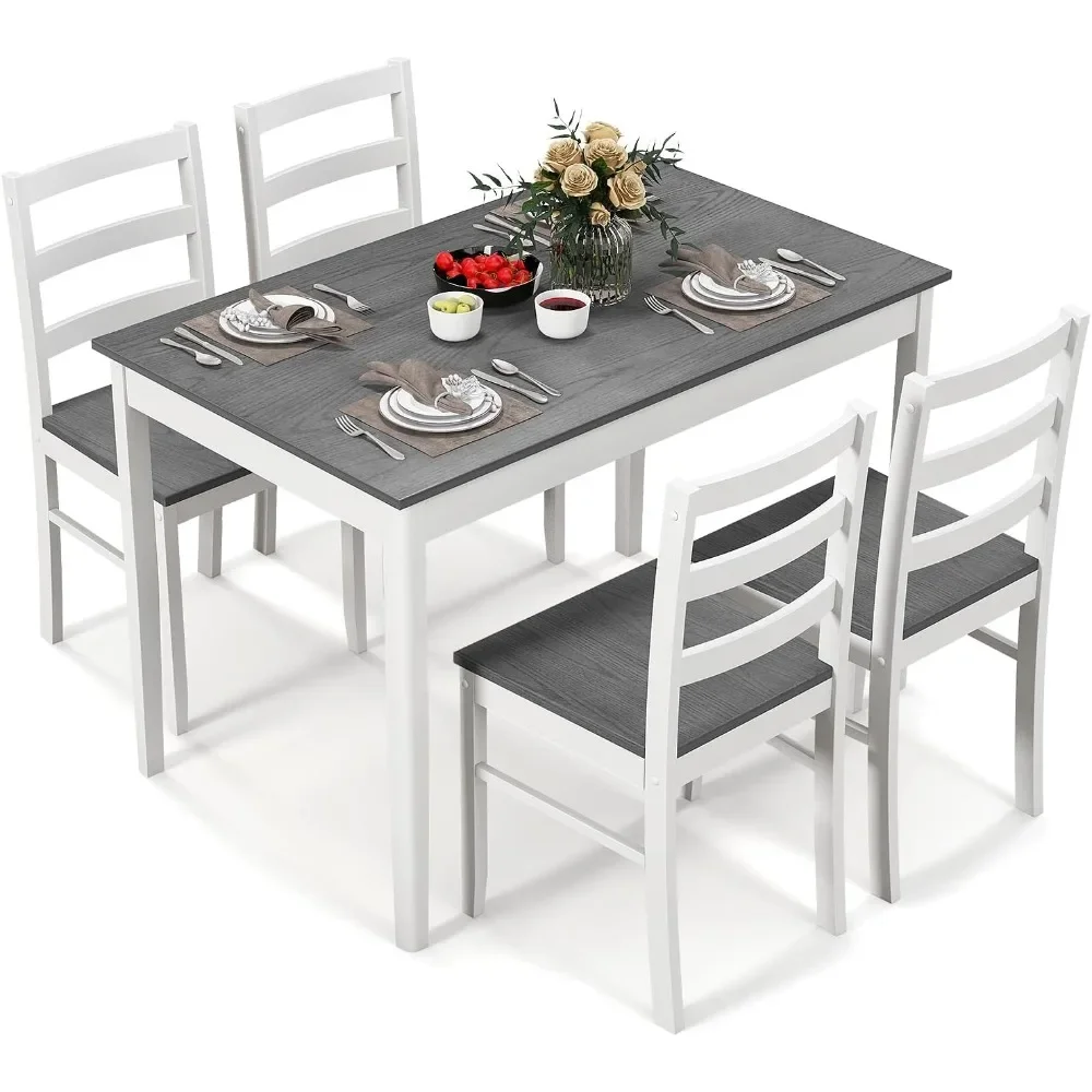 

Dining Table Set for 4, Wood Kitchen Table Chairs Set with Rubber Wood Legs, Space-Saving Design, Modern 5-Piece Dinette Set