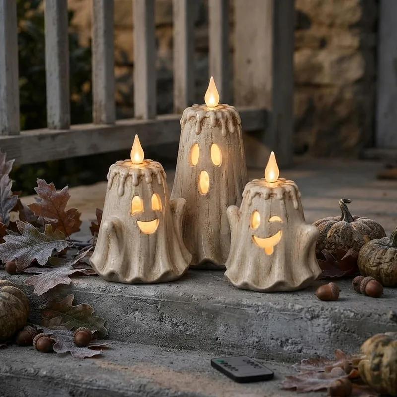 New Halloween Candle Remote Control Ghost Lamp Resin Crafts Decoration