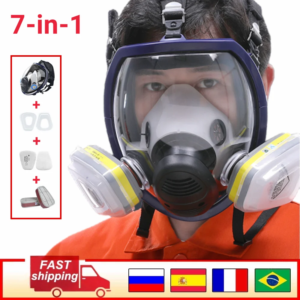 Full Gas Mask 6800 Respirator 6001 Filters Full-Face Hooded Acid Organic Silicone Vehicle Car Painting Pesticide Spray Chemicals