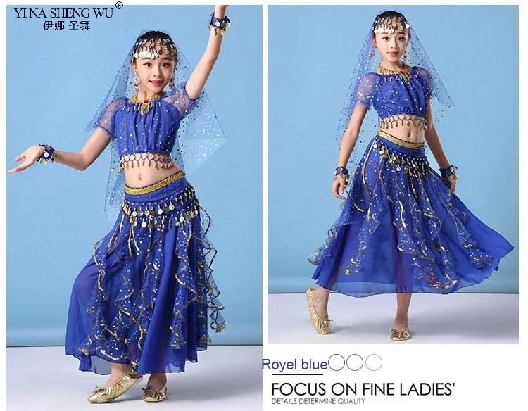 Indisches orientalisches ägyptisches Bauchtanz-Kostümset für Mädchen, 6 Farben, Bühnenoutfit für Kinder, Bauchtanzkleidung – Detail 18