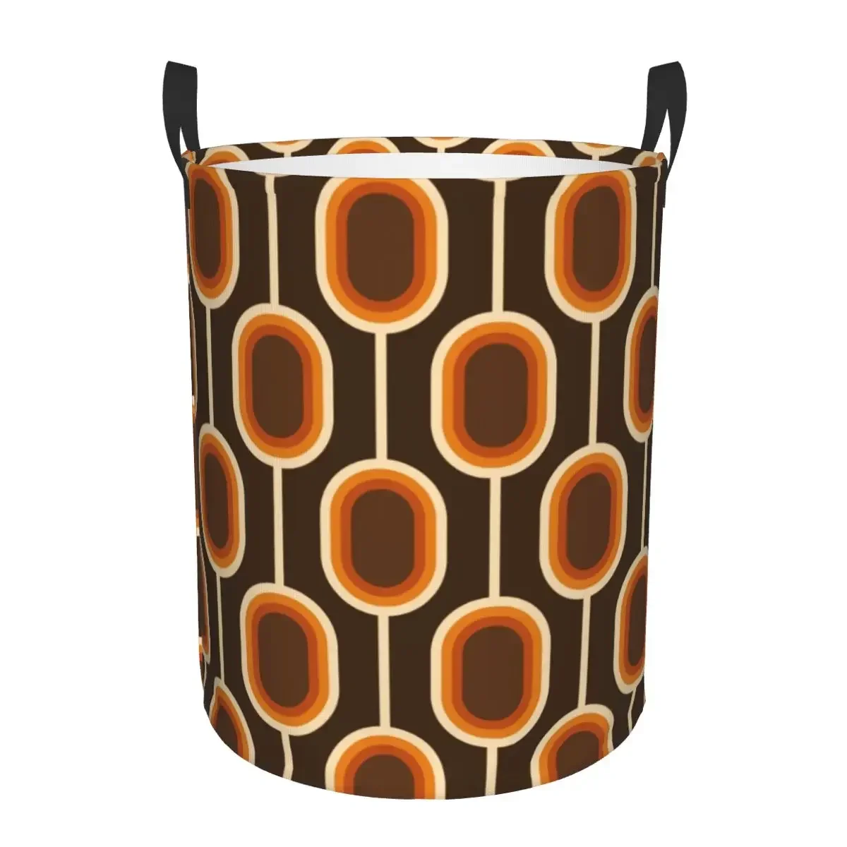 Custom 70s Pattern Orange And Brown Connected Nodes Laundry Hamper Large Clothes Storage Basket Colorful  Toy for Boy Gir