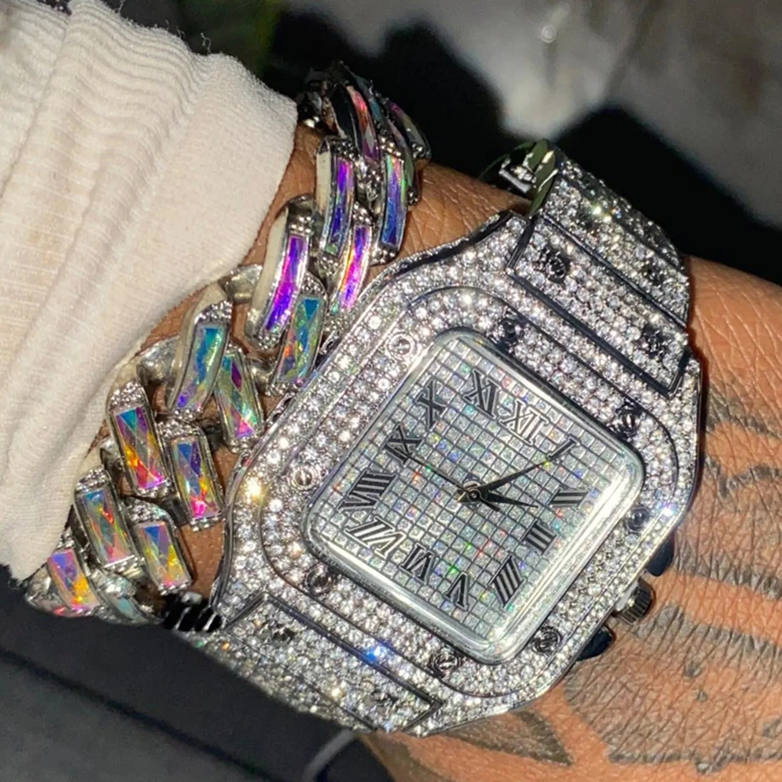 Hip Hop Iced Out Square Sparkling Quartz Watches Men Women Bling Full Rhinestone Fashion Rapper Watches High Quality Jewelry