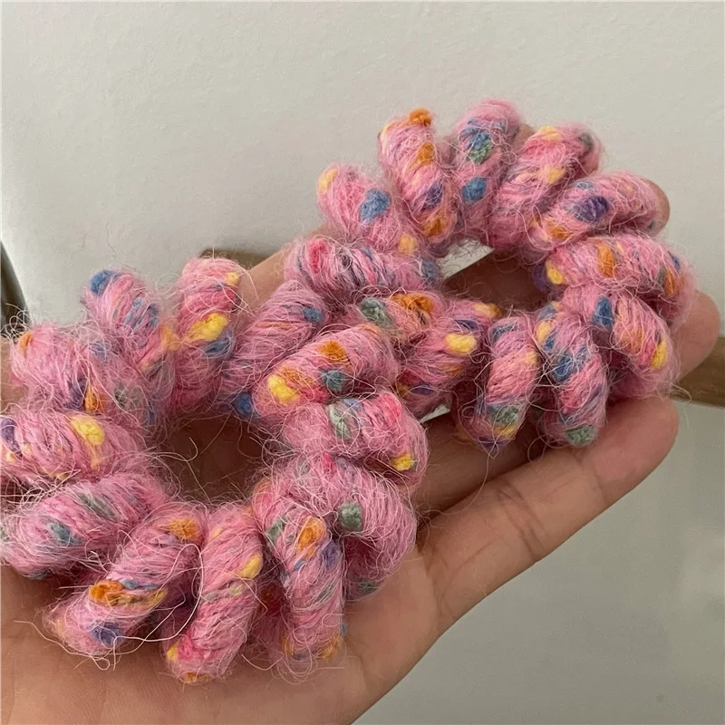 Winter Fur Wool Telephone Wire Hair Tie Large Spiral Shape Gum Rubber Phone Cord Elastic Hair Band Cute Girls Women Accessories