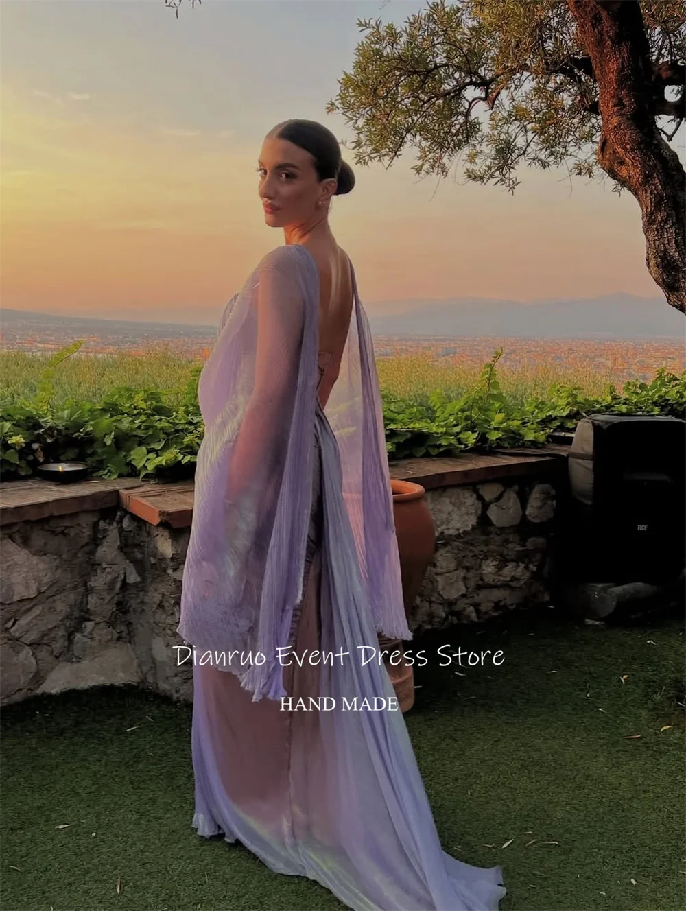 Dianruo Вечернее платье с прозрачными рукавами-накидкой и глубоким v-образным вырезом, плиссированные платья Vestidos De Festa, современные милые платья для выпускного вечера 2025, индивидуальный заказ