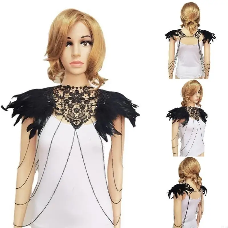 Halloween Cosplay Costume Gothic Harness Body Chain Epaulette Shoulder Wrap Lace Choker Necklace Gifts 6XDA
