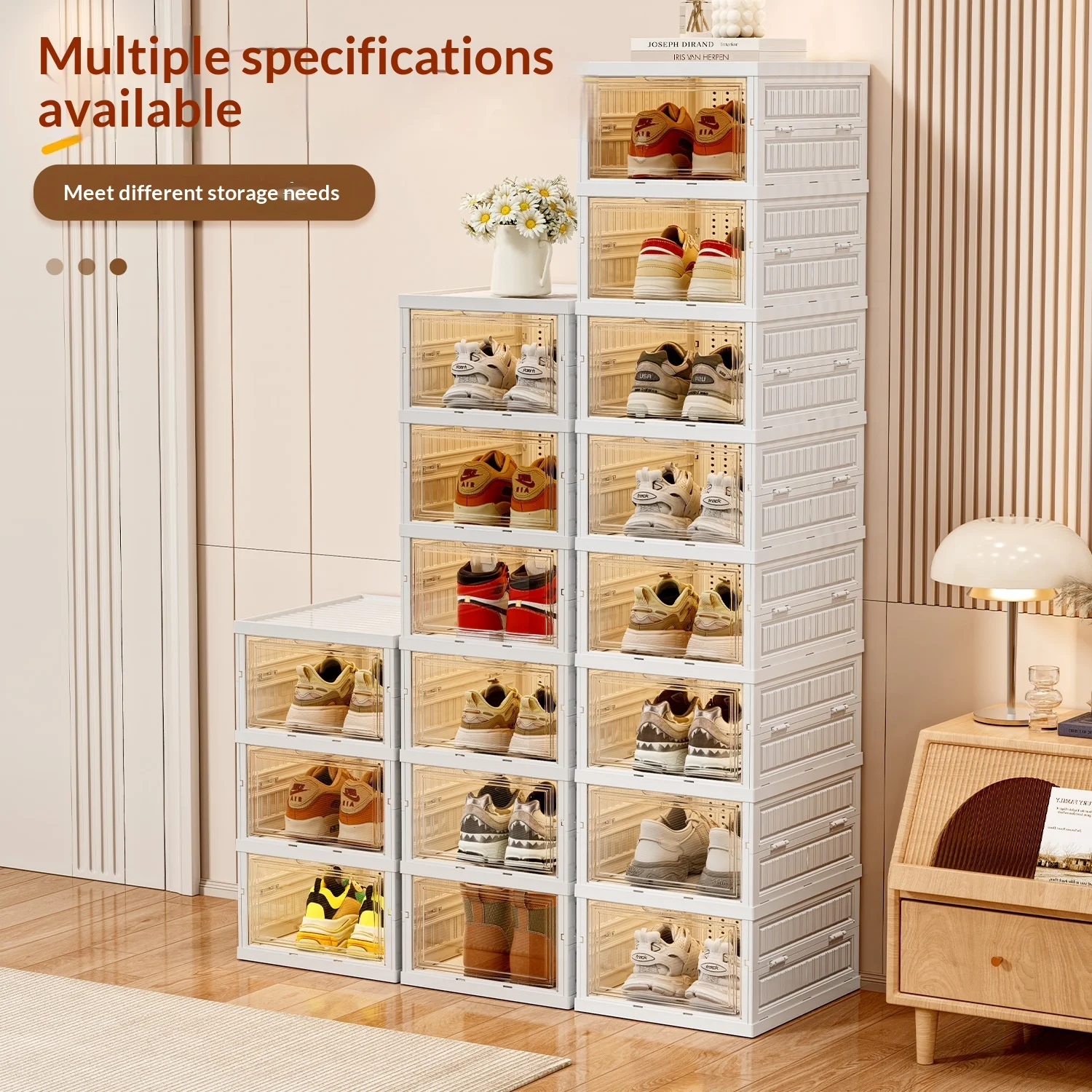 Practical Stackable Large Capacity 6 Tier Foldable Plastic Shoe Box Storage Organizer for Entryway Closet Bedroom Home