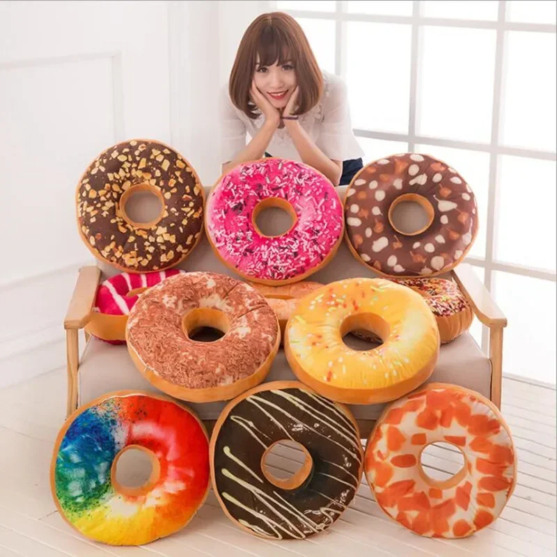 1pc 3D Donut Plush Cushion Round Cake Pillow Sofa Seat Cushion Kids Toy Home Decor Wedding Cushion Christmas Birthday Gift 40cm