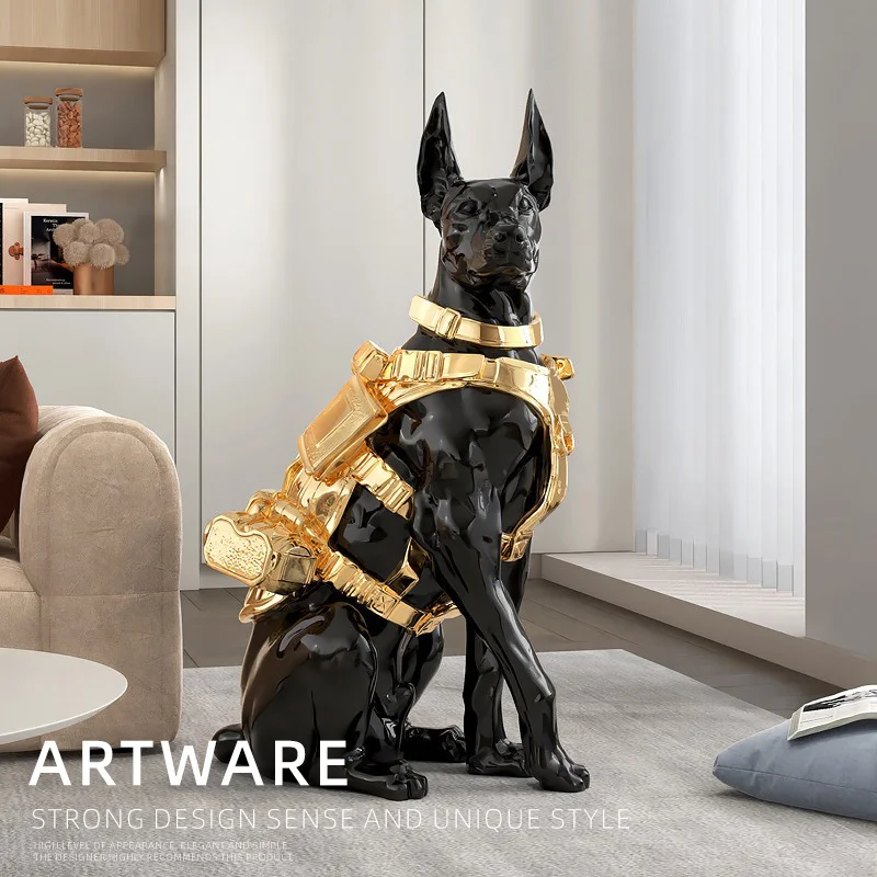 New Doberman Sculpture Resin Crafts Floor Ornaments Porch Living Room Furniture Luxury Home Decoration Office Gifts