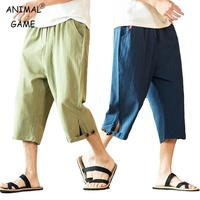 Summer Men's Cotton Short Pants Lightweight Joggers Men Loose Basic Sports Sweatwear Cropped Pants Streetwear Harem Pants Men