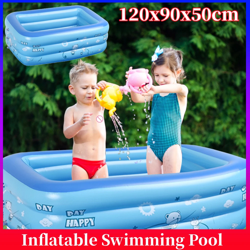 Piscina inflable de 120cm para interiores y exteriores, piscina de PVC con patrón de dibujos animados, piscina gruesa para niños pequeños
