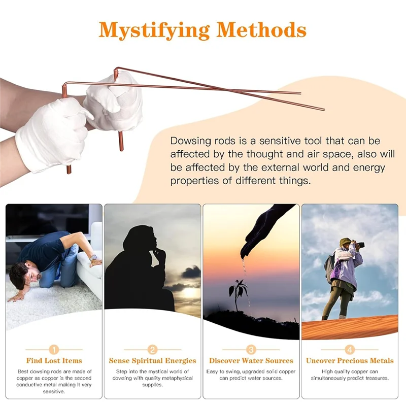 B98A-Pure Copper Dowsing Rods 2PCS, Divining Rods Withpendulum & Divination Mat Forwater (Along Withbag & Gloves)