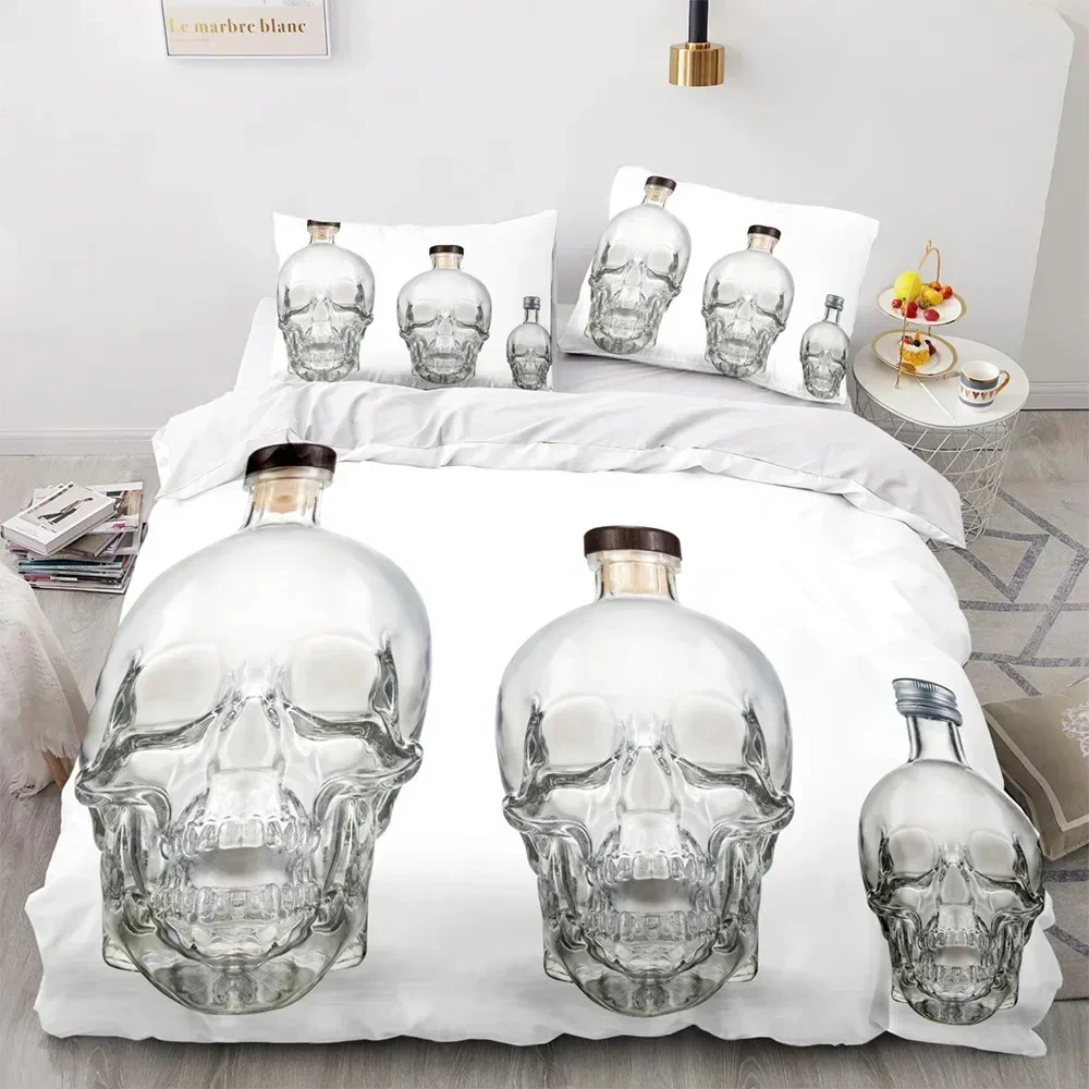 Skull Duvet Cover Set Ultra Soft Skeleton Bones Comforter Cover Skull Red Floral Print Bedding Set Polyester Quilt Cover