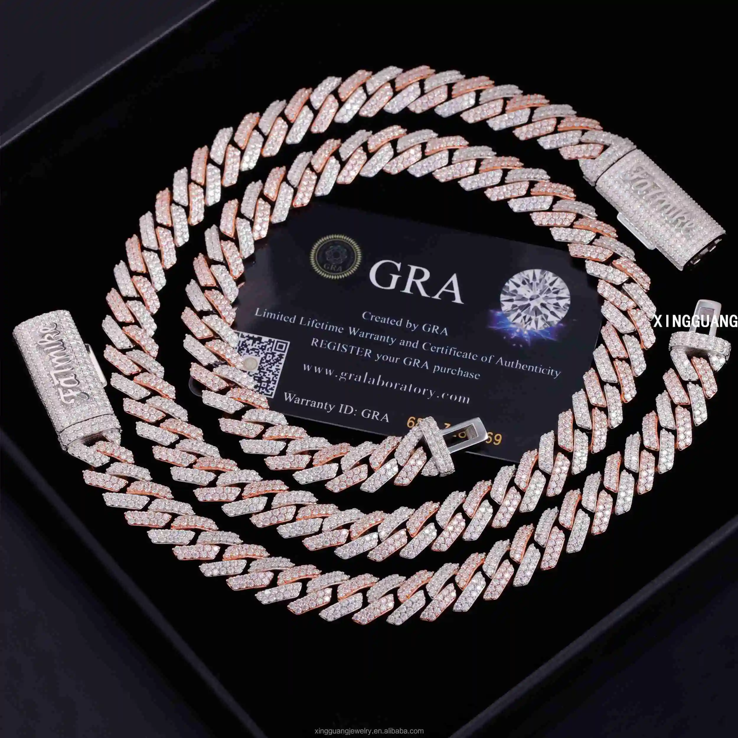 High Sale Hot Quality Hip Hop Necklace Bracelet Moissanite Cuban Chain 12MM Silver Iced Out VVS1 Moissanite Cuban Link Chain..
