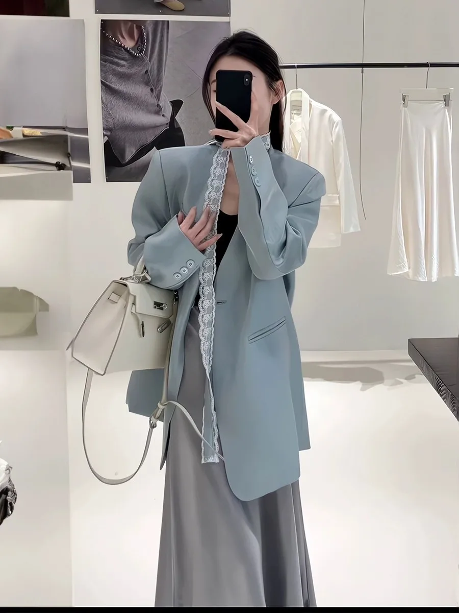 

Long Coat Woman Women'S Blazer Off-The-Shoulder Split-Front Vertical Years Class Cover Washable Double-Faced Drape Sparkly