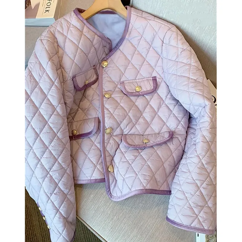 2023 Small Fragrance Lightweight Cotton Padded Jackets Women Autumn Vintage Quilted Coat Warm Praka Female Short Outerwear