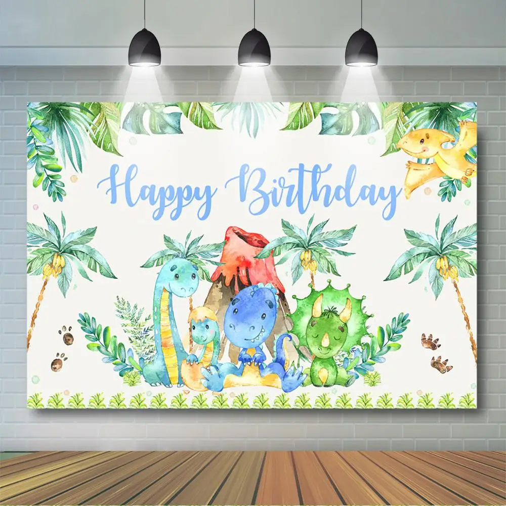 Mocsicka Dinosaur Birthday Party Backdrop Cartoon Jurassic World Green Leaves Photo Background Boys Girls Birthday Party Decor