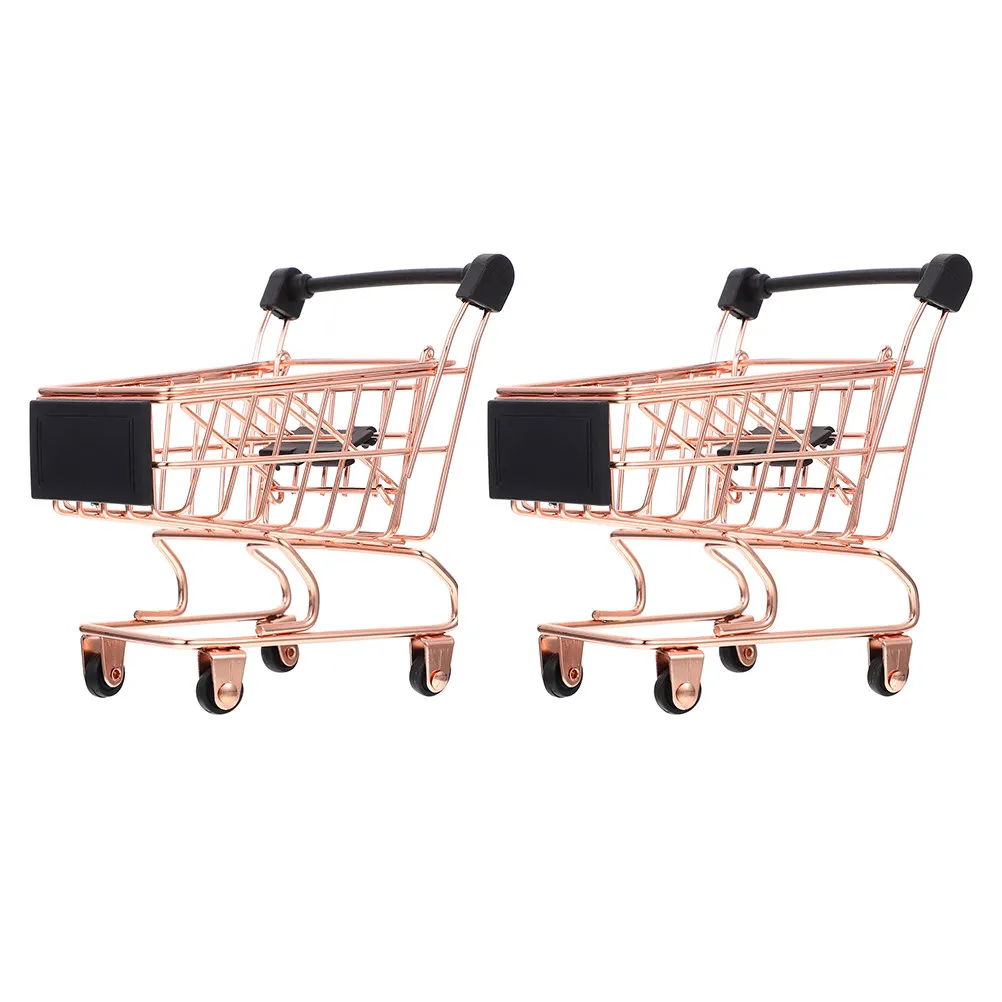 

2Pcs Mini Shopping Cart Supermarket Decor Portable Lightweight Compact for Kids Room DIY Crafts Kindergarten Hand-Made Miniature