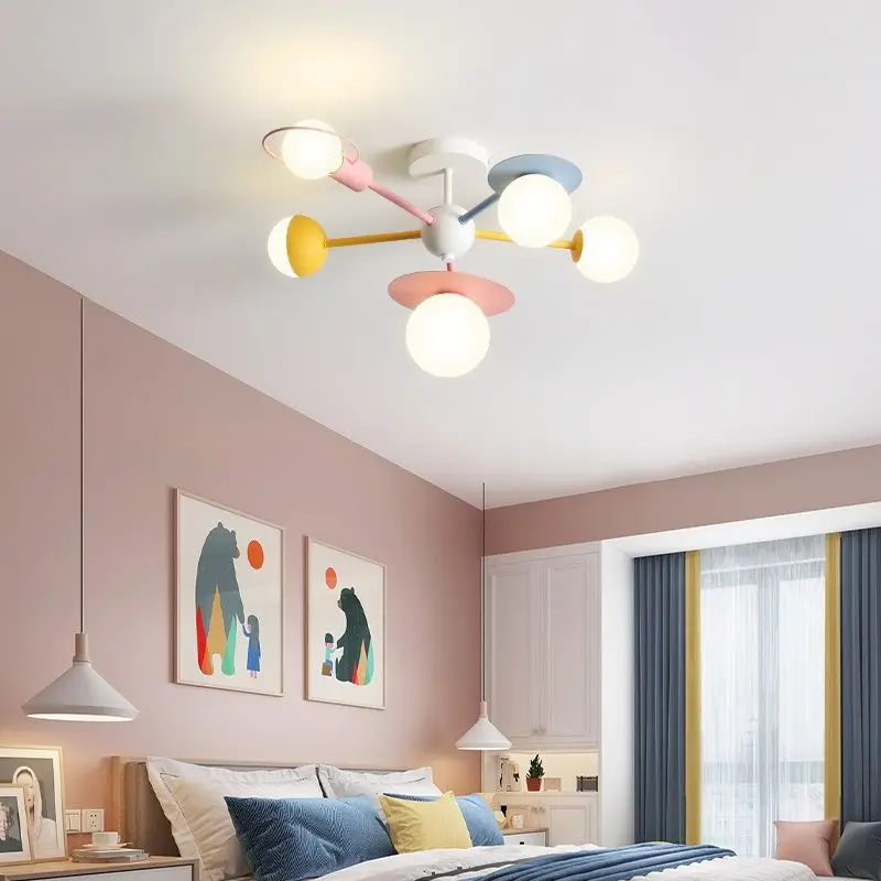 Nordic Cartoon Glass Ball Ceiling Chandelier Romantic Multi Heads LED Lamps Children Room Bedroom Study Kitchen Atmoshere Lights