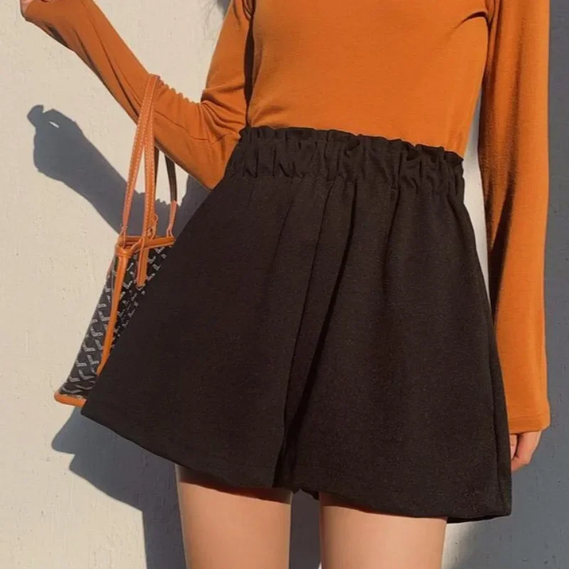 Pantaloncini Donna Autunno Inverno Lana Streetwear Solido Stile coreano Chic Lady Comodo Elegante Vintage Baggy Casual Elastico in vita