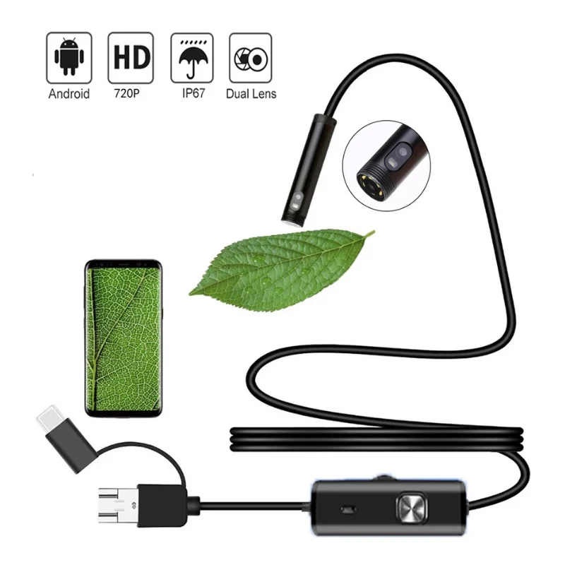 Dual Lens Car Endoscope Camera 8mm Type C USB Connect Boroscope Flexible Camera Pipe Inspection Screen for Android Phone