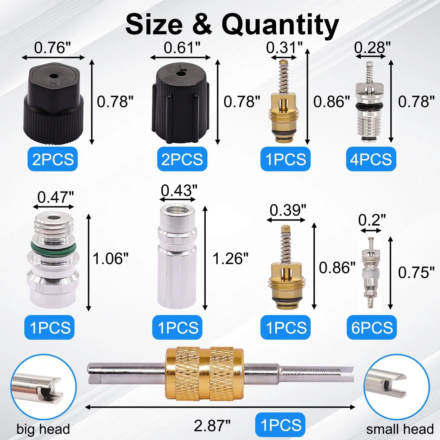 19PCS Air Conditioning Valve Core Car AC R12 R134a Refrigeration Schrader Valve Stem Cores Service  Charging Port Seal Caps Kit