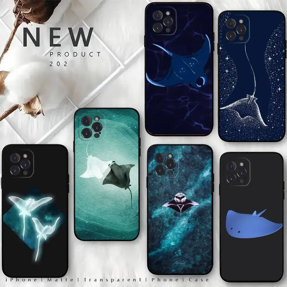 

Ocean Animal Manta Ray Phone Case For iPhone 16,15,14,13,12 Mini 11 Pro XR,X,XS,MAX 7,8 Plus Silicone Cover Soft Black