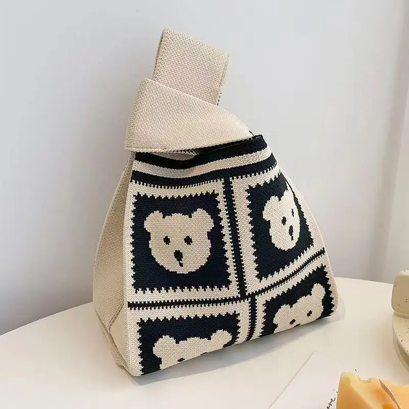 Colorblock Stripes Graphic Crochet Bag Fashion Tote Handbag Damska torba na nadgarstek na drutach