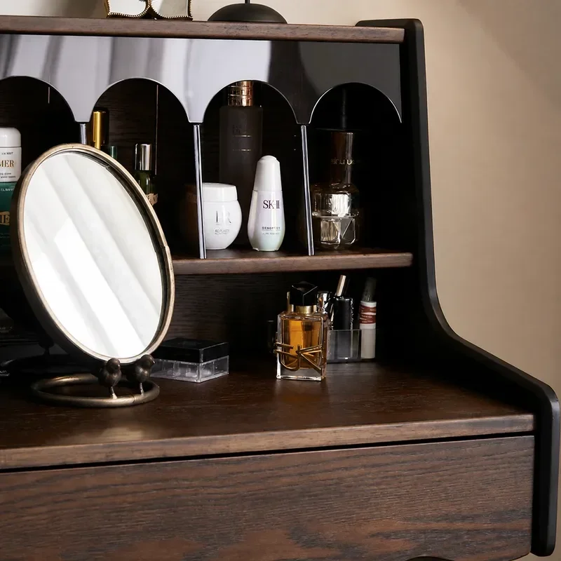 American Simple Modern Solid Wood Dresser Two Tone Bedroom Makeup Table Storage Cabinet for Master Room Small Vanity Desk