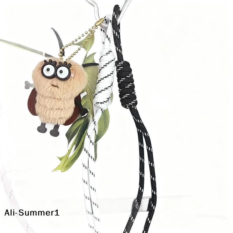 【E】1 szt. Zabawny pluszowy karaluch, zawieszka z plecionego sznurka, breloczek, uroczy dodatek do torby, kluczyków samochodowych, unisex, brelok do plecaka zapobiegający zgubieniu, zawieszka do kluczy