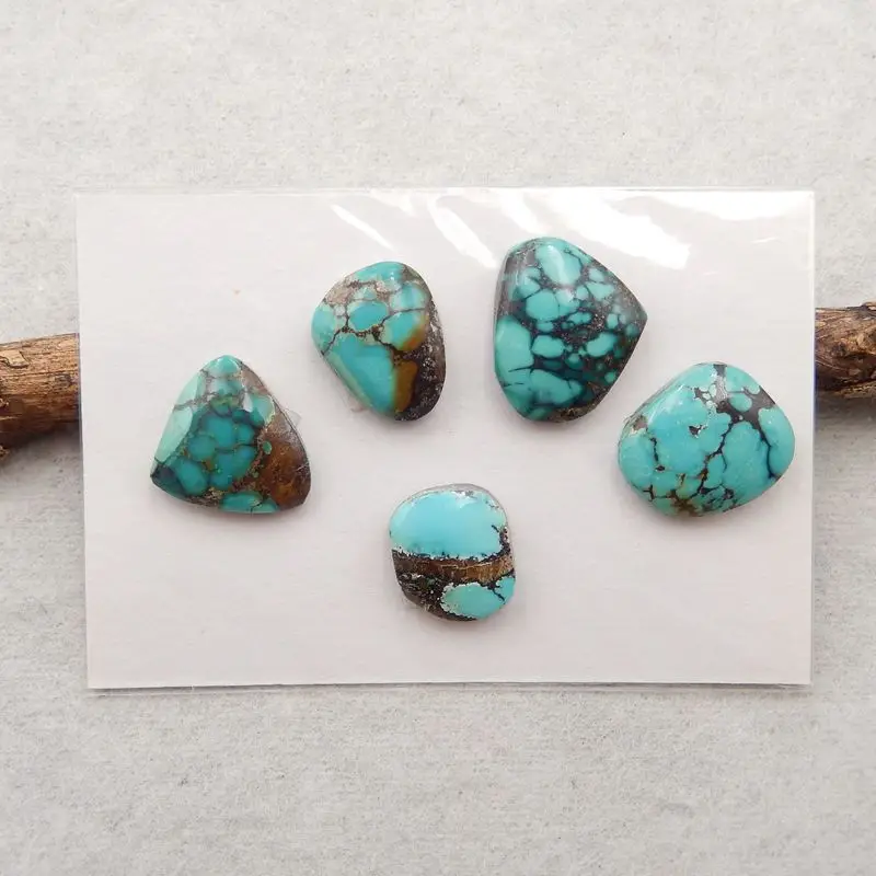 Semiprecious Jewelry 5Pcs Natural Stone Turquoise Cabochons Flatback 14x12x5mm 7g