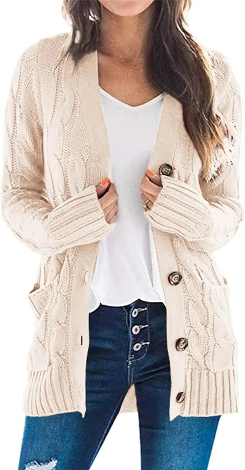 

Women's Open Front Cardigan Sweaters Fashion Button Down Cable Knit Chunky Outwear Coats Sweaters for Women
