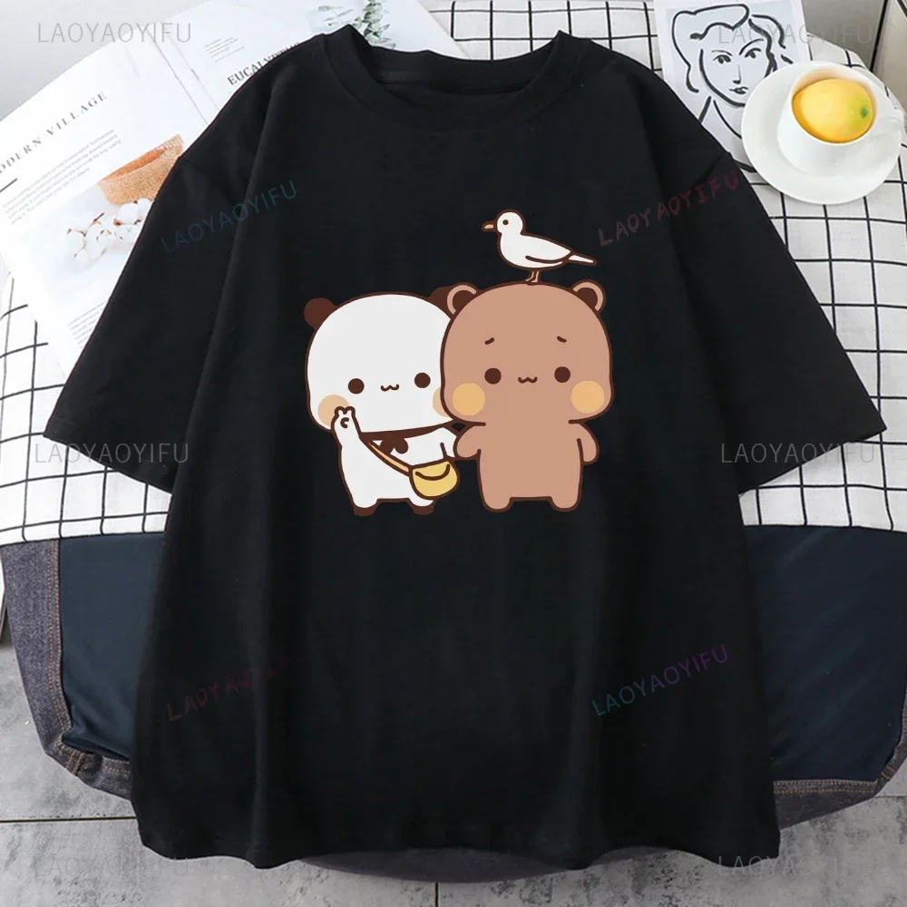 Cute Bear Tshirt Bubu Dudu Cartoon T Shirt Summer Short Sleeve Womens Tee High Quality Cotton Kawaii Couple Clothes Short-sleev