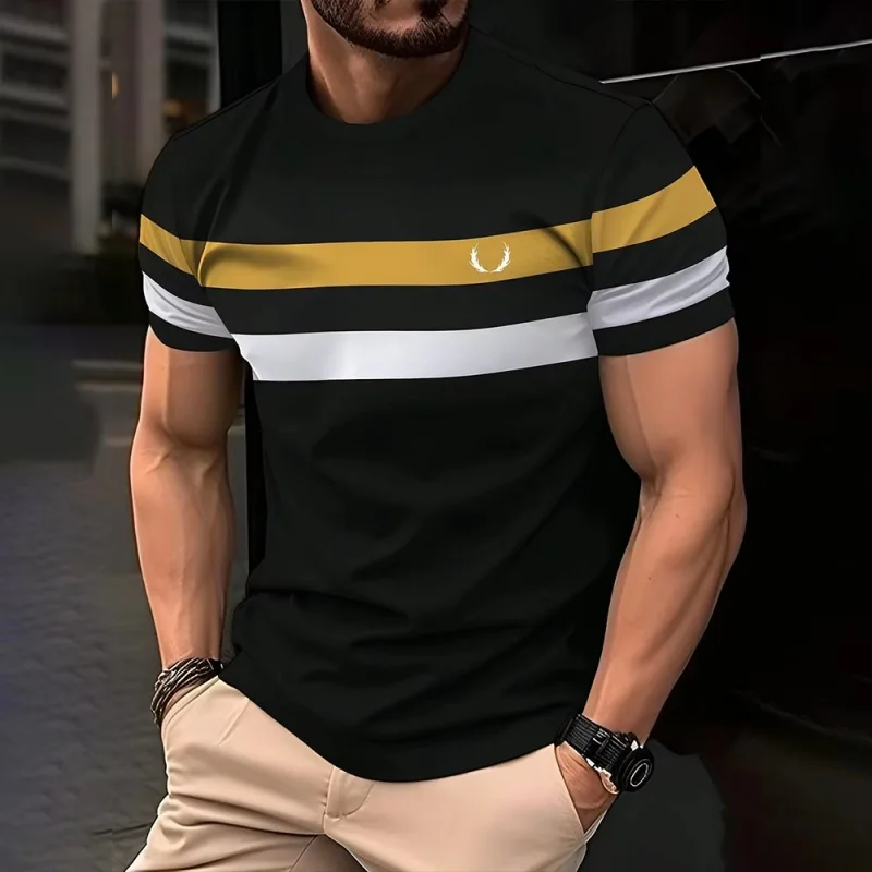 

3D Print Colorful Stripes T Shirt For Men Color Block Pattern Short-Sleeved Tees Harajuku Streetwear Tops O-Neck T-Shirt Clothes