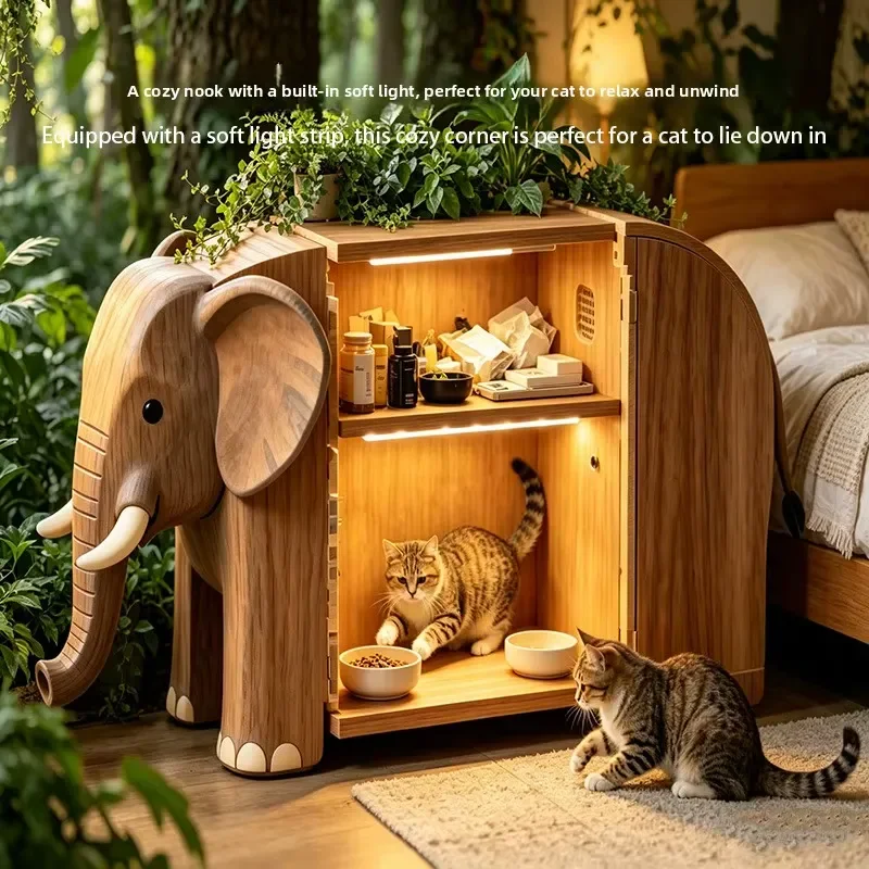 for 2026 Indoor Solid Wood Zodiac Style Crate-shaped Large Box Cat Furniture Elephant Pattern Ready Use Pet