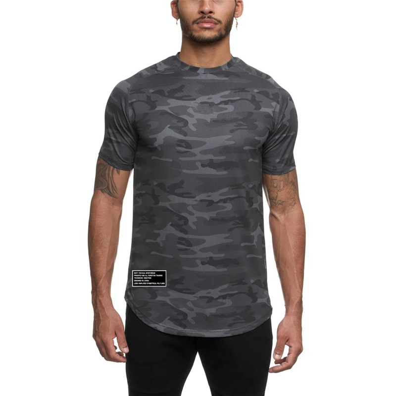 Camouflage Mesh Breathable Quick Dry Shirts Mens Fitness T-shirts Gym Bodybuilding Short Sleeve Clothing Workout Muscle Jerseys