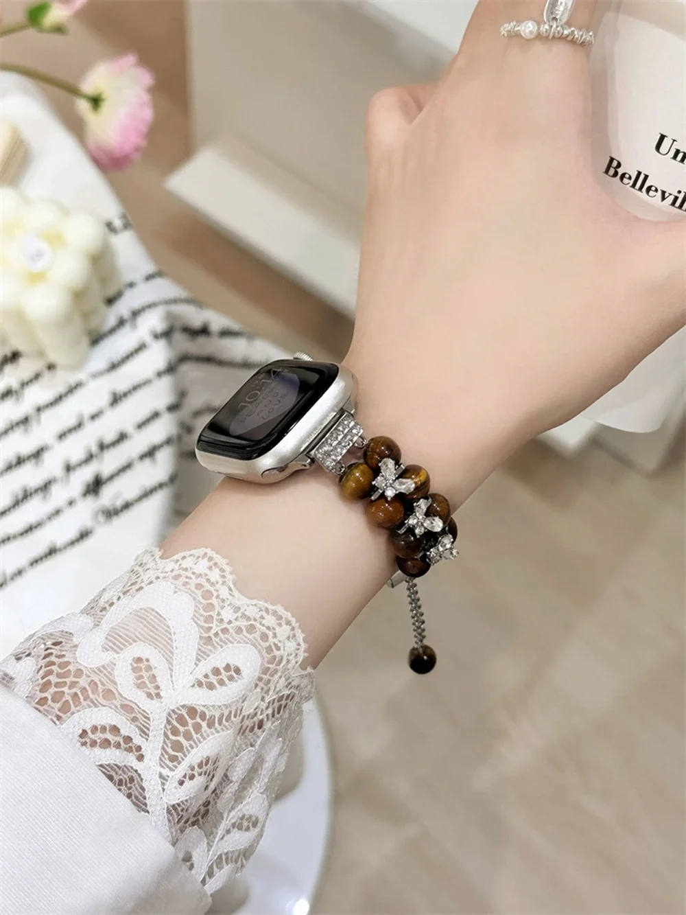Luxury Beads Metal Link Band For Women  40mm 41mm 42mm elegant Strap For Apple Watch bling nice good hot selling