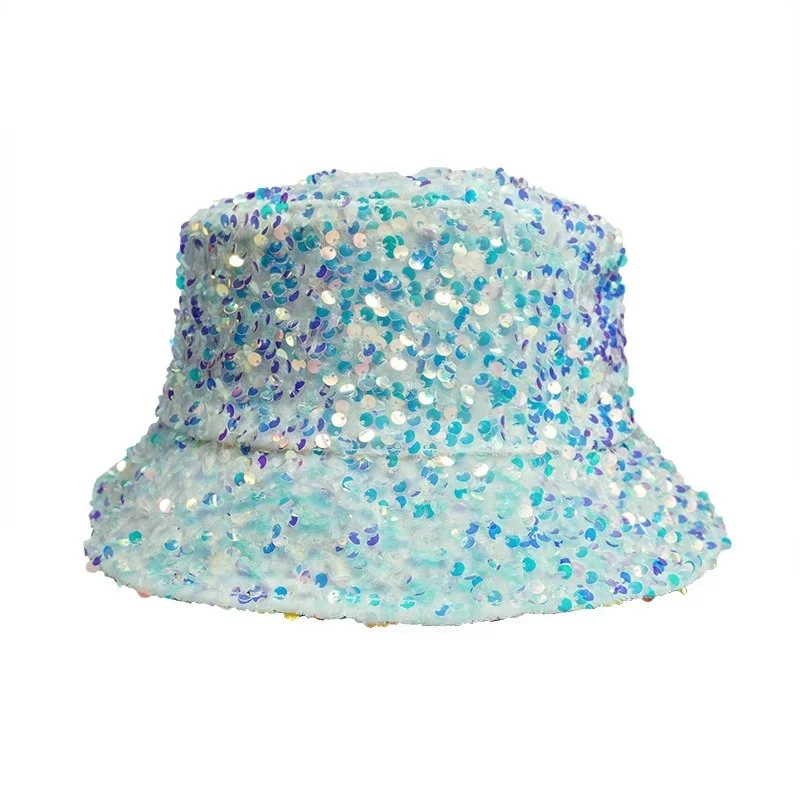 Bucket Hat for Woman Glitter Sequins Cotton Cap Spring Summer Flat Fisherman Hats Hip Hop Casual Fashion Sunscreen Hat