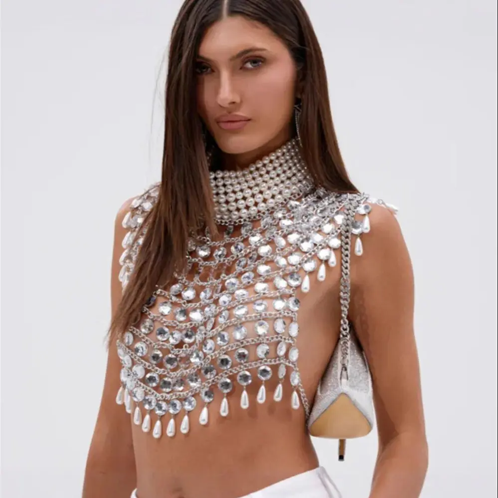 مثير مخرمة دمعة اللؤلؤ المرقعة الأعلى للنساء تصميم على الطراز الباروكي ، شكل المناسب الرسن العنق ، سترة خارجية