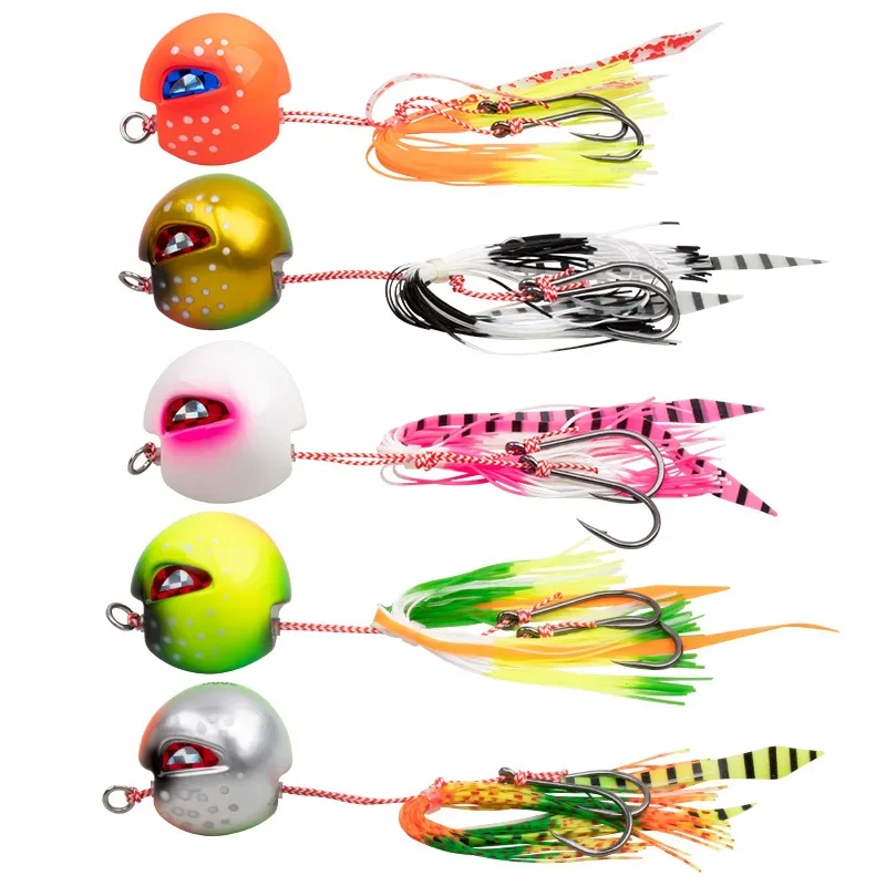 THORFORCE 60 80 100 120 150 200g Metal Squid Lure Head with Skirt Jigging Lure Glow Pesca Sea Bream Jig Hard Bait Fishing Lure