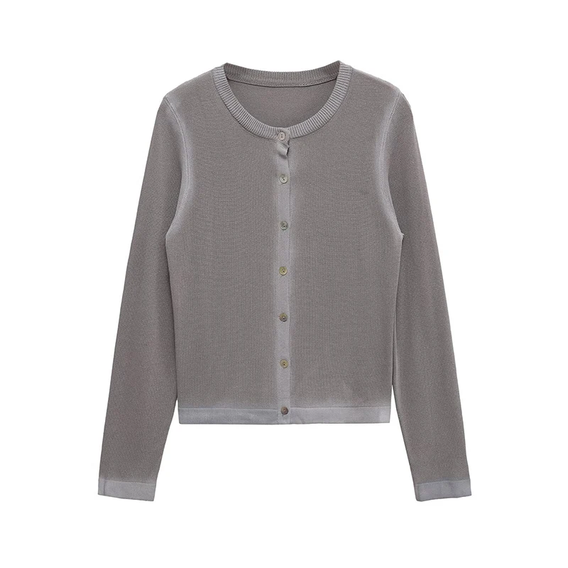 

Autumn Women Long Sleeve Round Neck Gradient Knit Cardigan Casual Short Outerwear