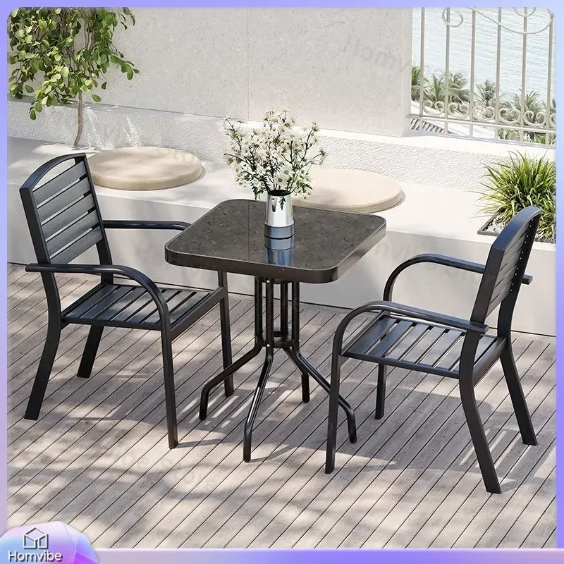 Outdoor Patio Furniture Set Plastic Wood Table and Chairs Waterproof Anti Corrosion Garden Balcony Leisure Coffee Dining