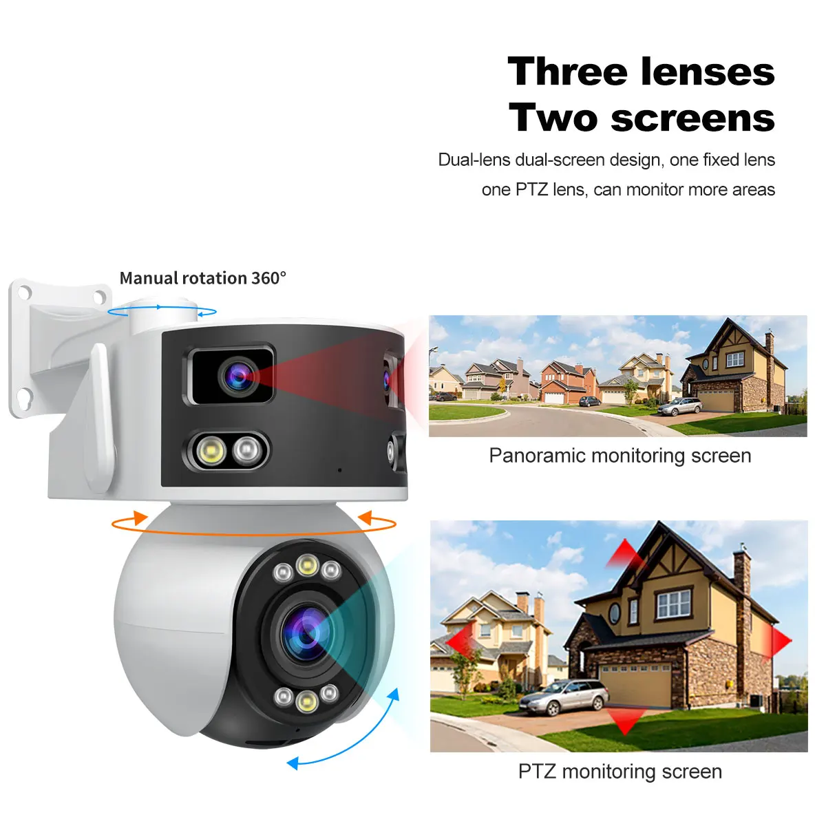 Srihome SH055 8MP WIFI IP Camera 5X Zoom AI Humanoid Detection Three Lens Two Screen HD 330° PTZ Home Security CCTV Baby Monitor