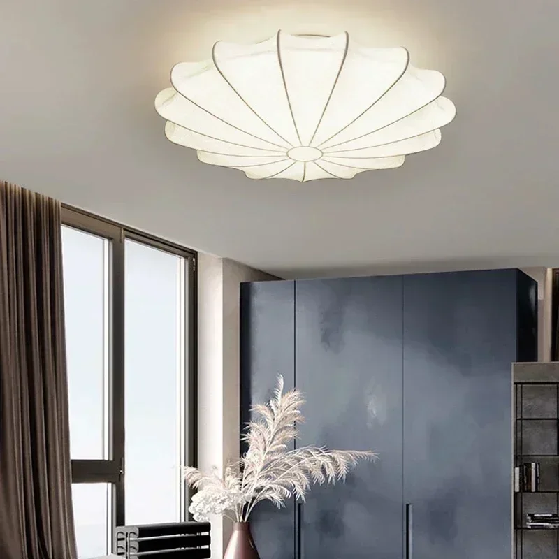 Modern Home Decor Ceiling Light Minimalist Silk Led Lamp Nordic Cream Style Bedroom Living Dining Lustre De Salon Ceiling Lights