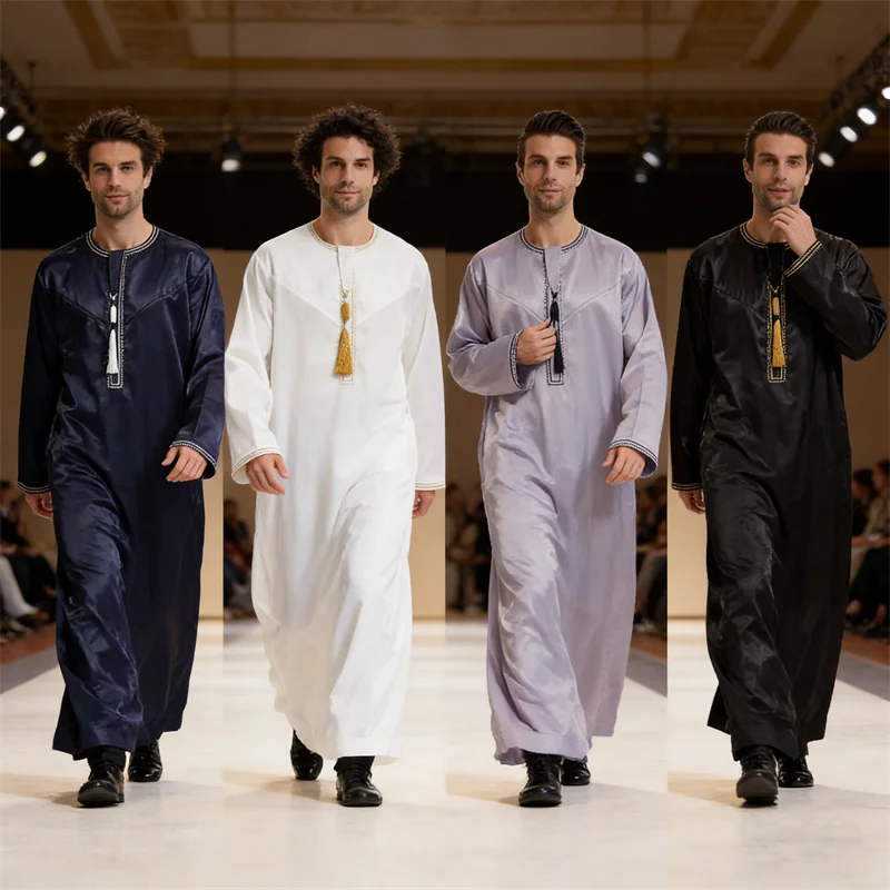 

New Men Casual Muslim Tassel Open Zipper Abaya Jubba Thobe Islamic Clothing Turkey Kaftan Arabic Dress Dubai Saudi Caftan Abayas