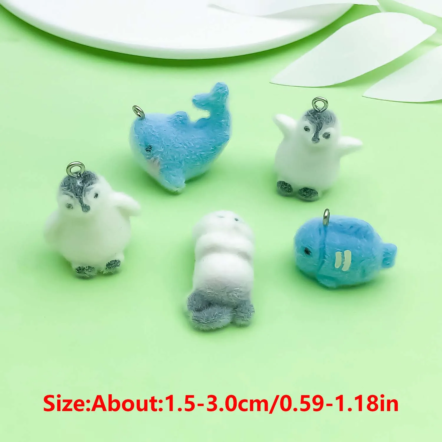 5pcs Resin Flocked Marine life Charms, 3D Fish, Penguins, Dolphins, Seals Pendants for DIY Jewelry Making Accessories