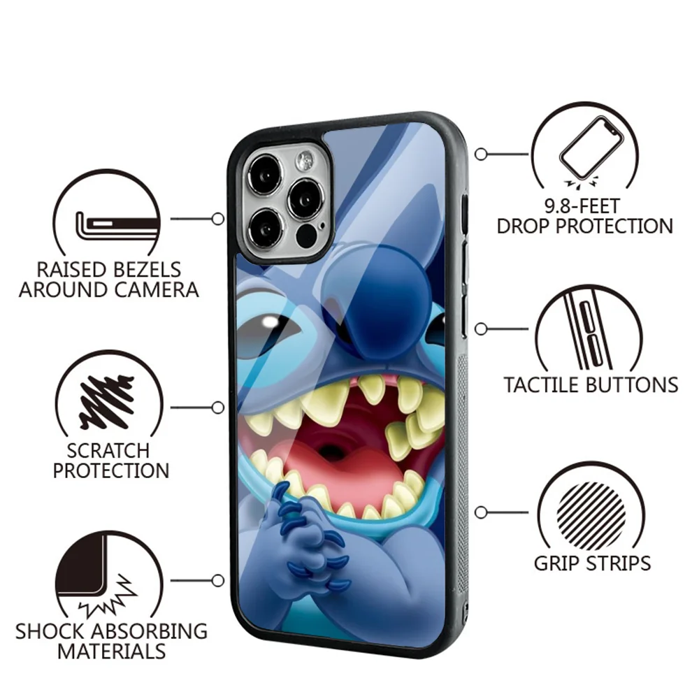 Cartoon S-StitchS Phone Case For IPhone 11 12 13 14 15 Plus Pro Max Mirror Acrylic PC TPU Cover