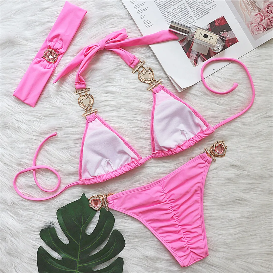 Diamant-Strass-Bikini, Damen-Badeanzug, zweiteiliges Bikini-Set mit Haarband, Badebekleidung, Badeanzug, Modell V3047G – Detail 22