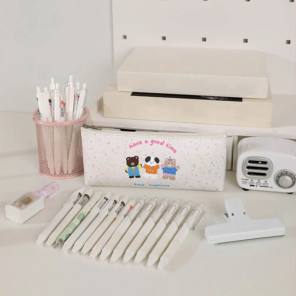 Borsa per penne INS Kawaii Orso cartone animato stampato Astuccio per matite in pelle PU Cartone animato Borsa per riporre articoli di cancelleria carina creativa Forniture per ufficio