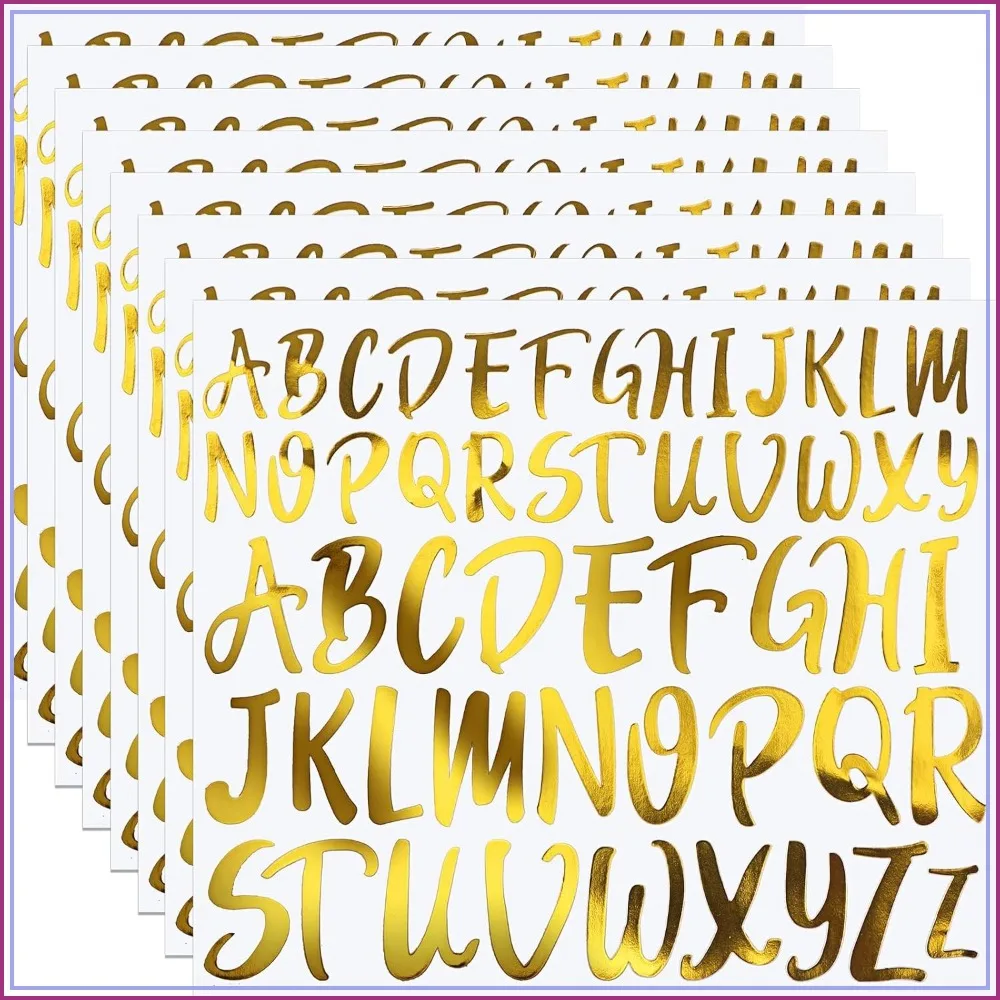 

416 Pcs Gold Letter Stickers, 2 Sizes Cursive Alphabet, Waterproof Vinyl for DIY Crafts, Graduation, Scrapbooking